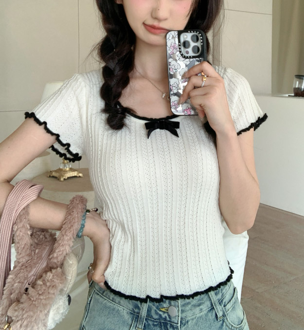 配色リボンUネック半袖シアーニット | 詳細画像12