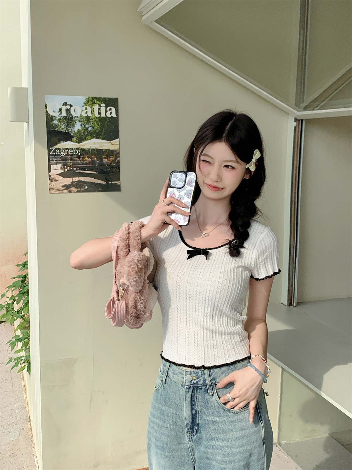 配色リボンUネック半袖シアーニット | 詳細画像14