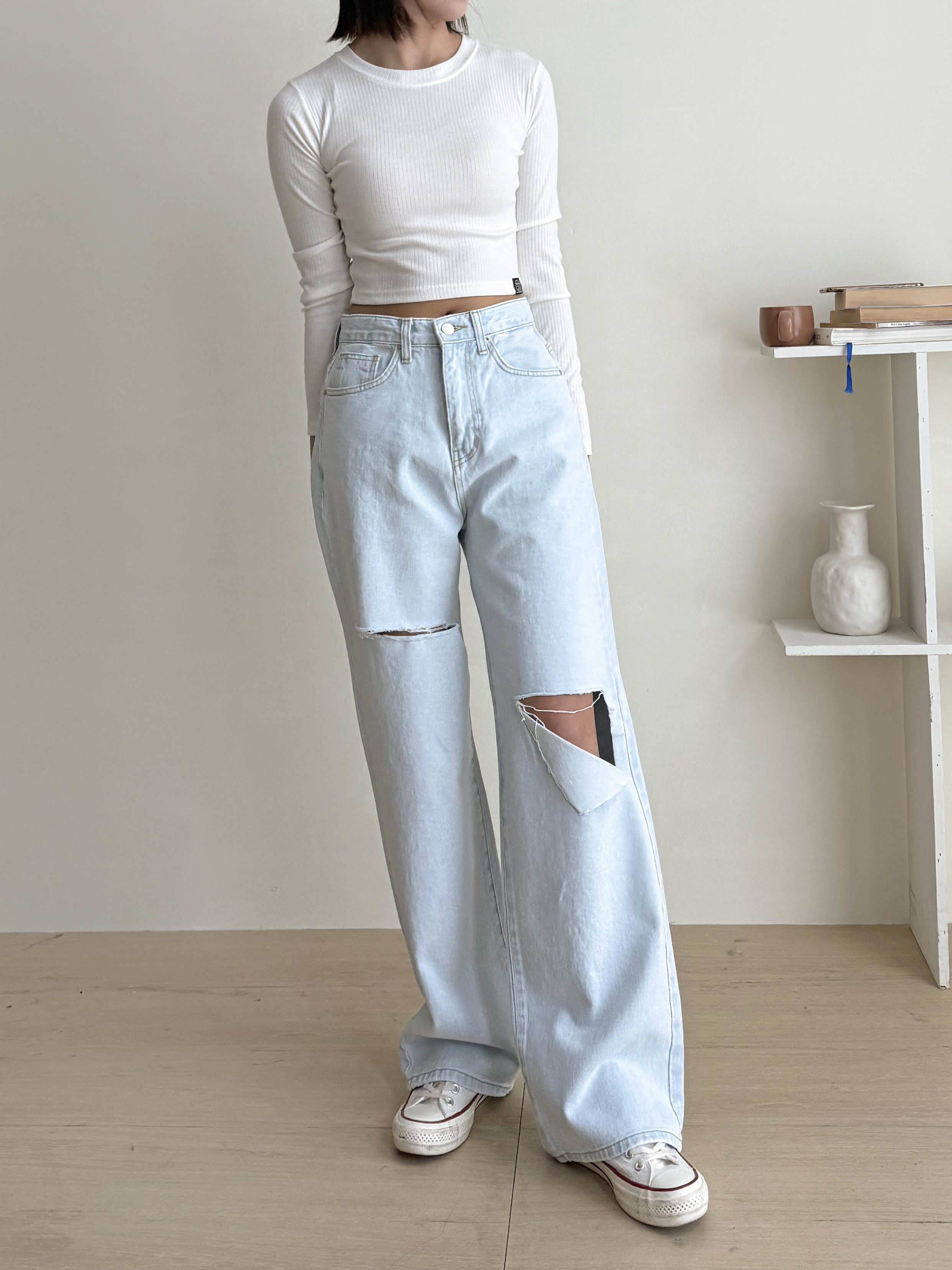 ダメージワイドライトブルーデニムパンツ | 詳細画像3