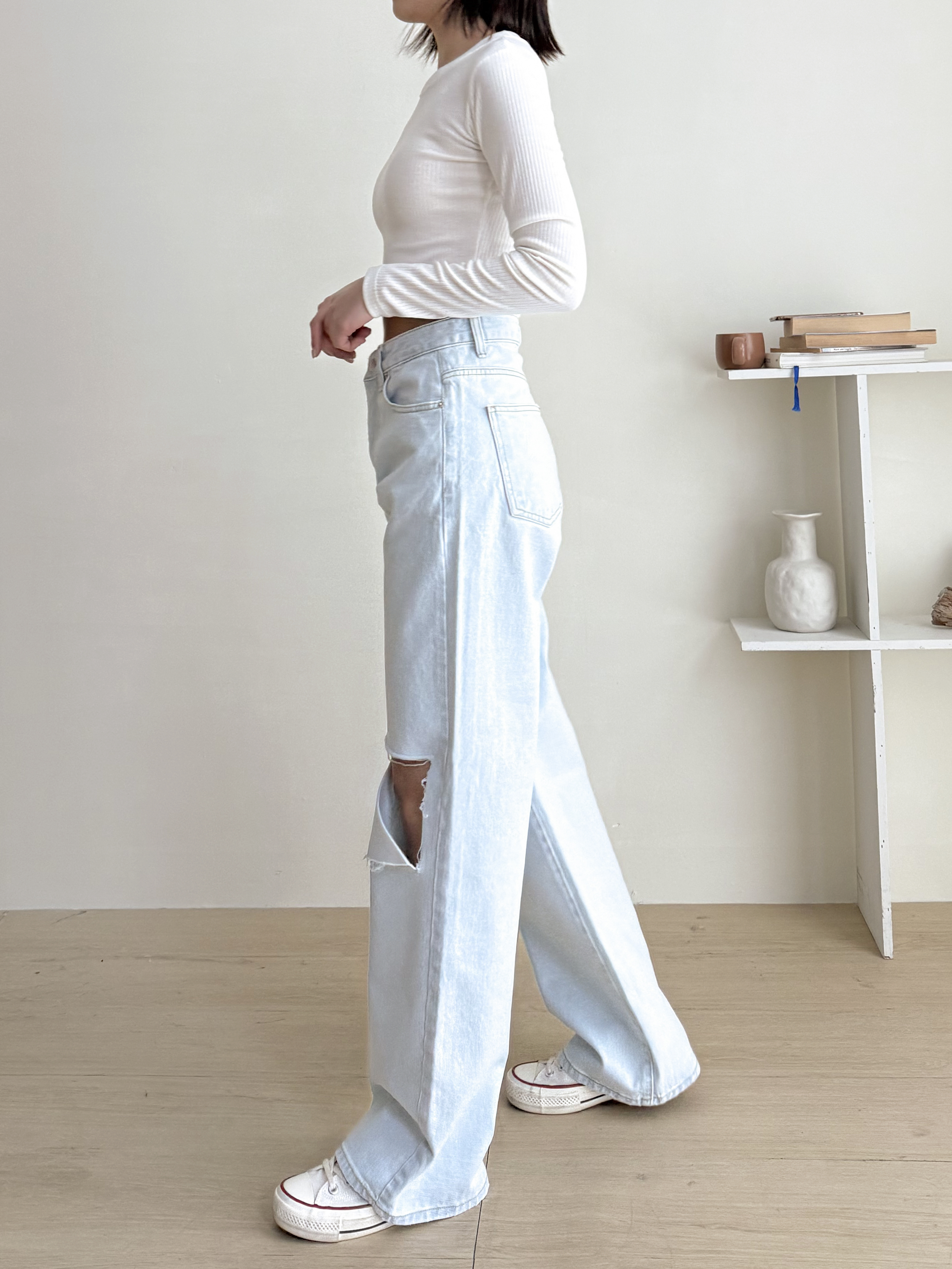 ダメージワイドライトブルーデニムパンツ | 詳細画像4