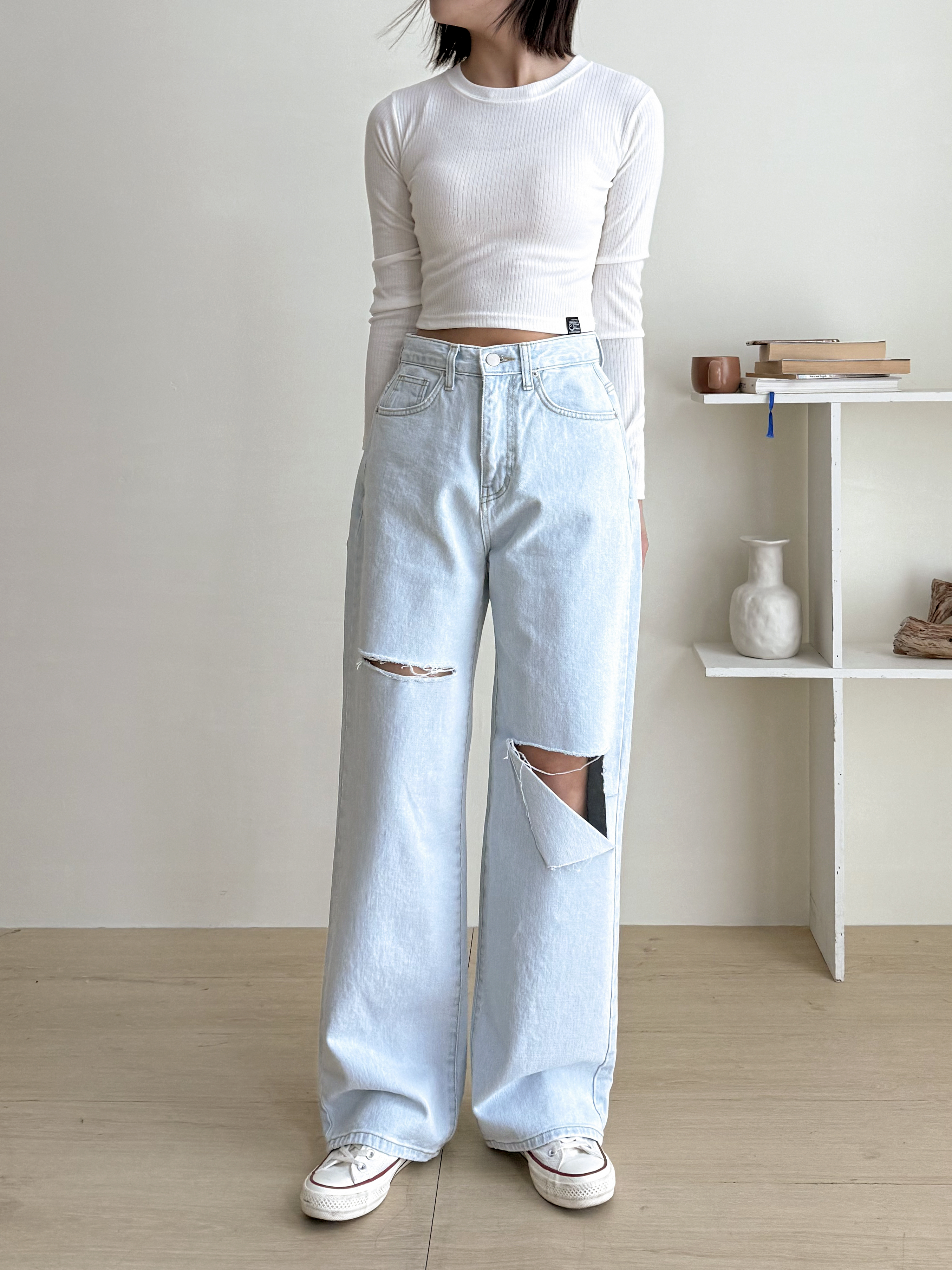 ダメージワイドライトブルーデニムパンツ | 詳細画像8