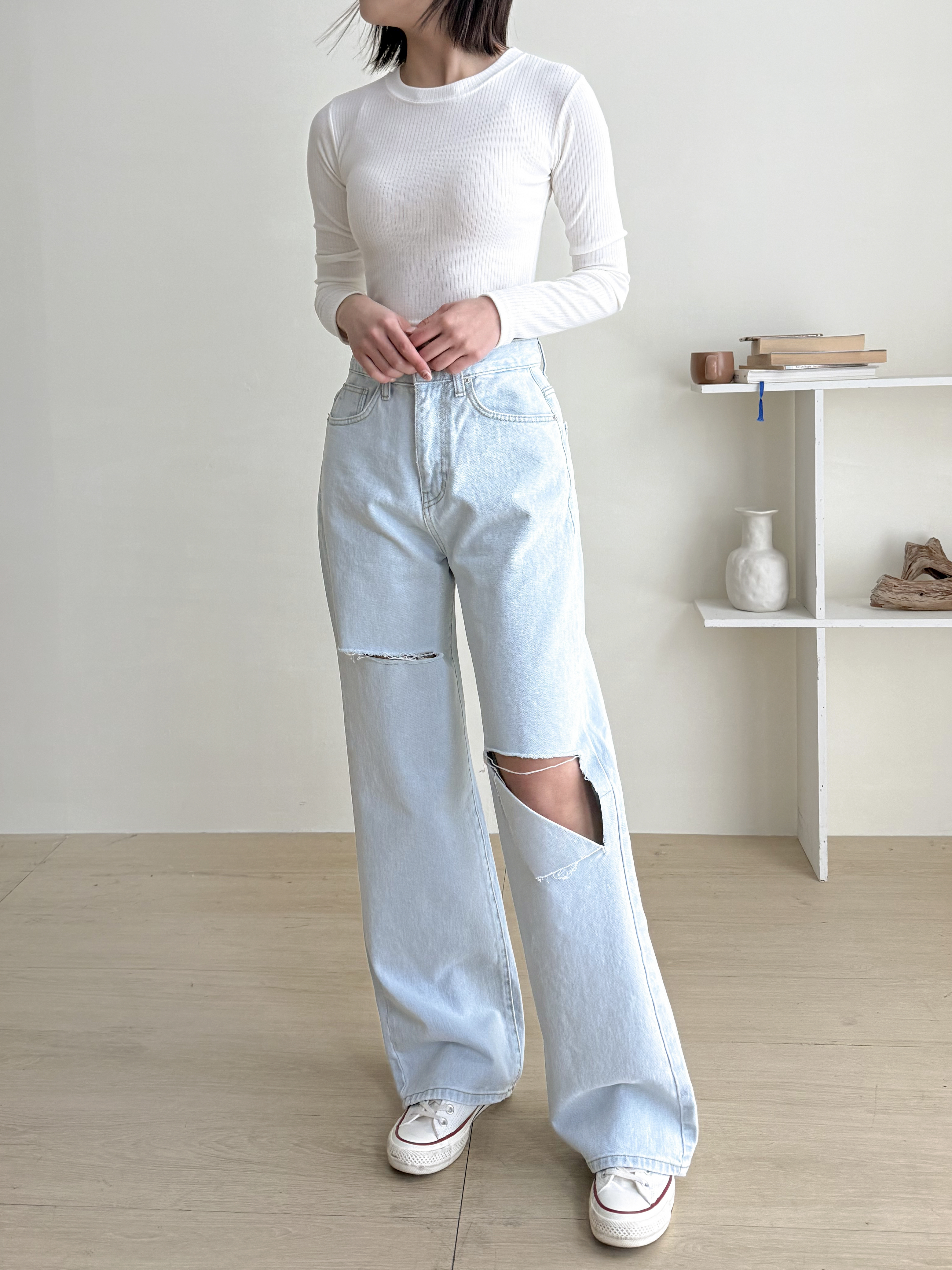 ダメージワイドライトブルーデニムパンツ | 詳細画像9