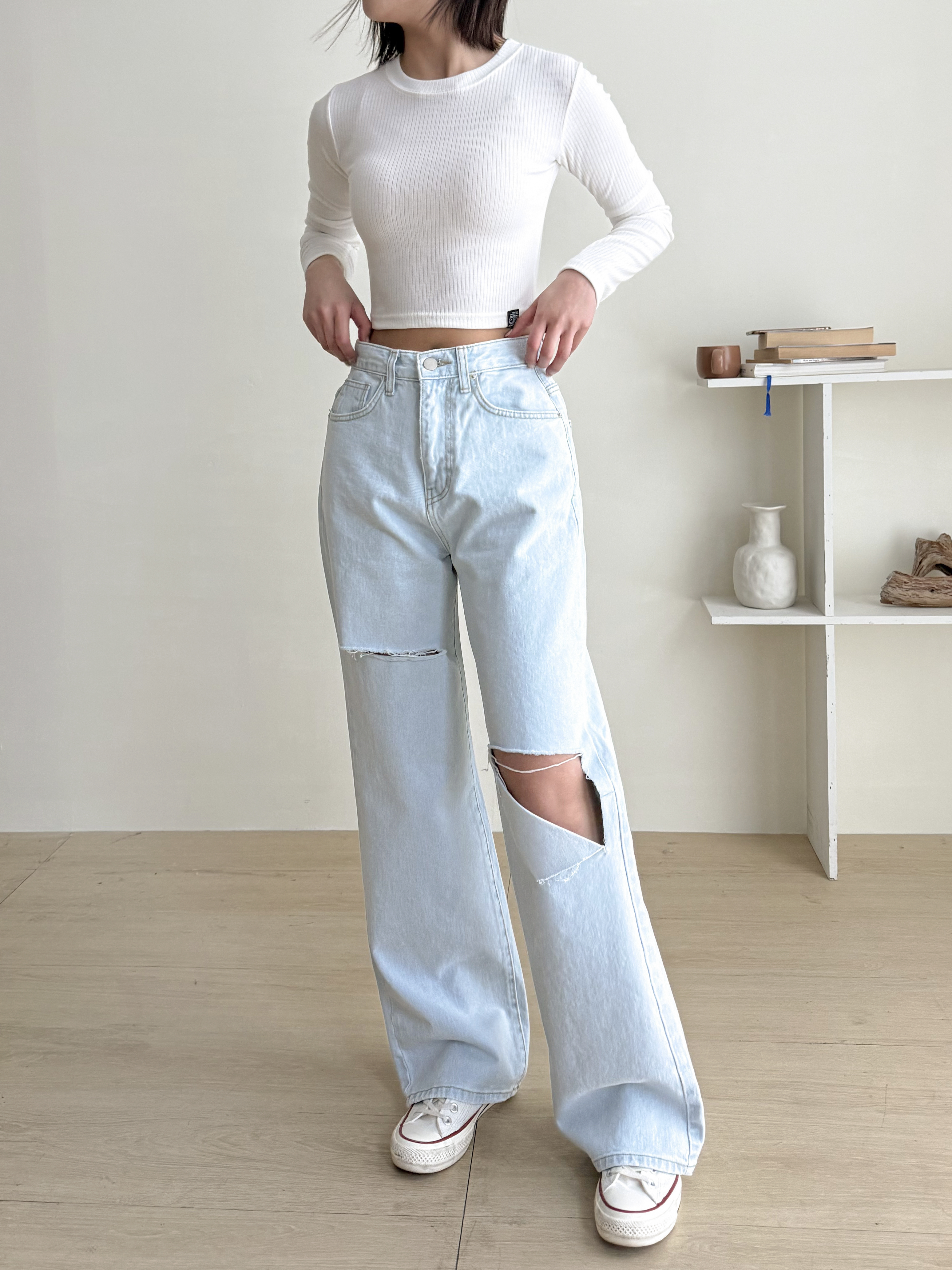 ダメージワイドライトブルーデニムパンツ | 詳細画像10