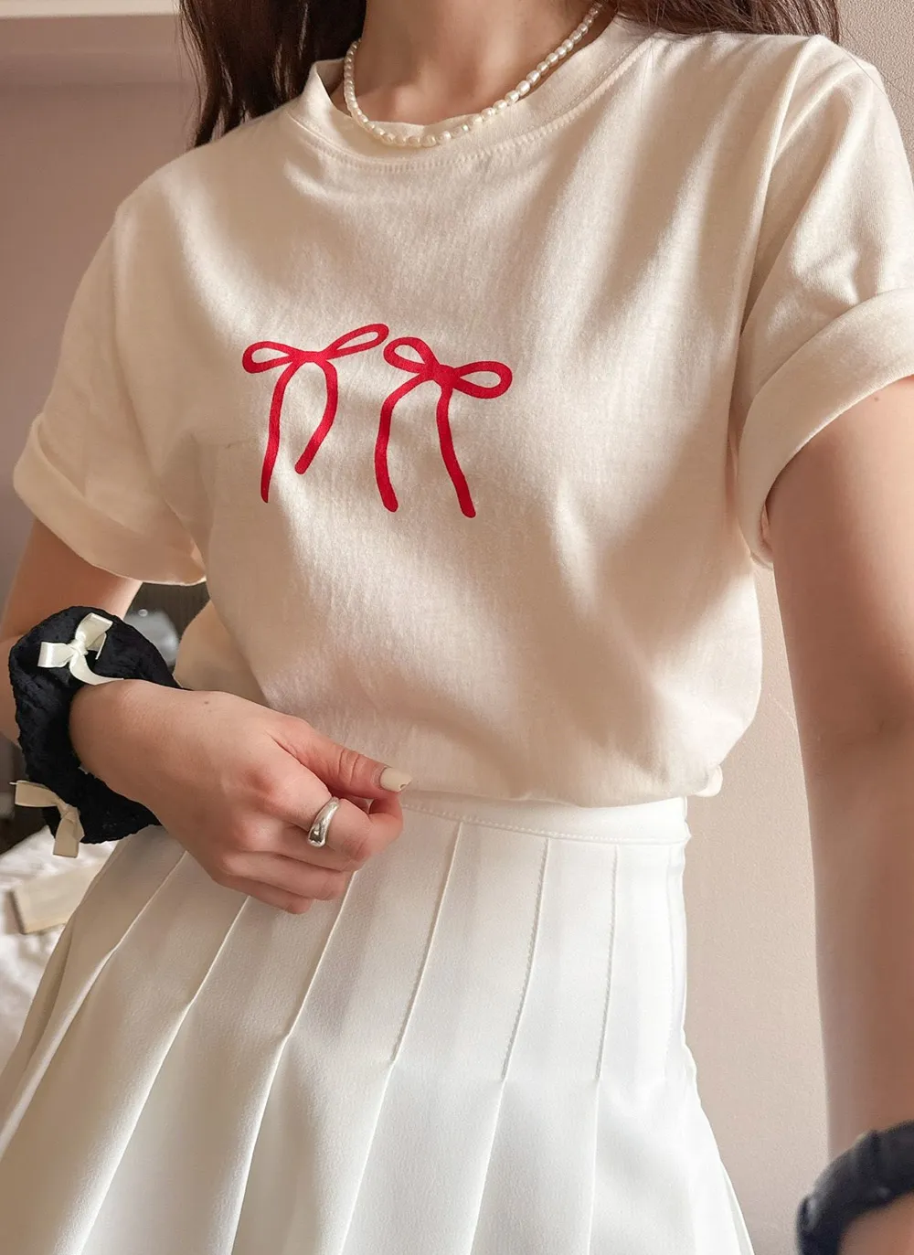 ダブルリボンプリント半袖Tシャツ | 詳細画像1