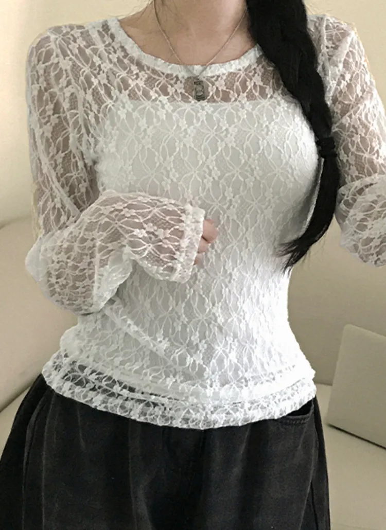 フラワーレースシースルーTシャツ | creamsugar | 詳細画像1