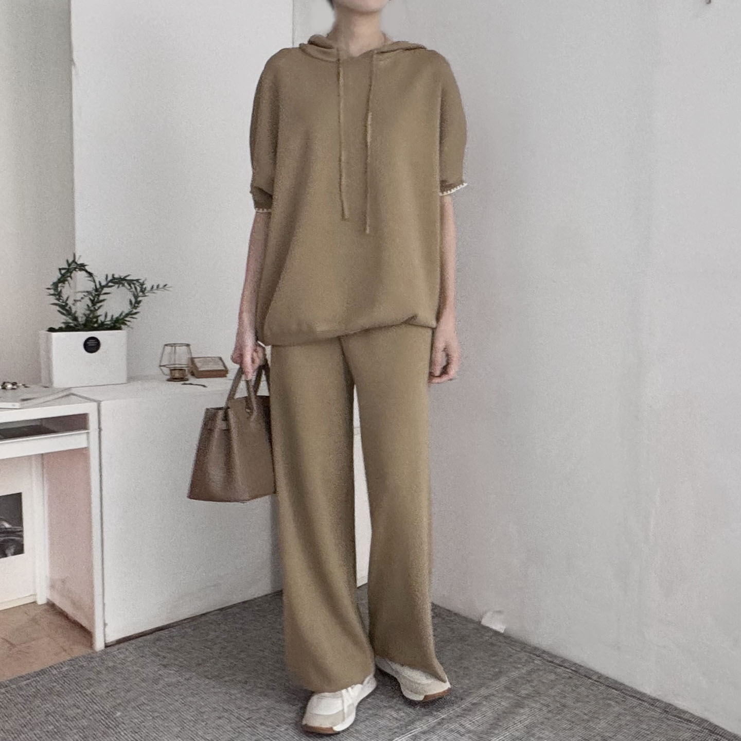 配色ヘム半袖ドロストフードニット&パンツSET | 詳細画像6