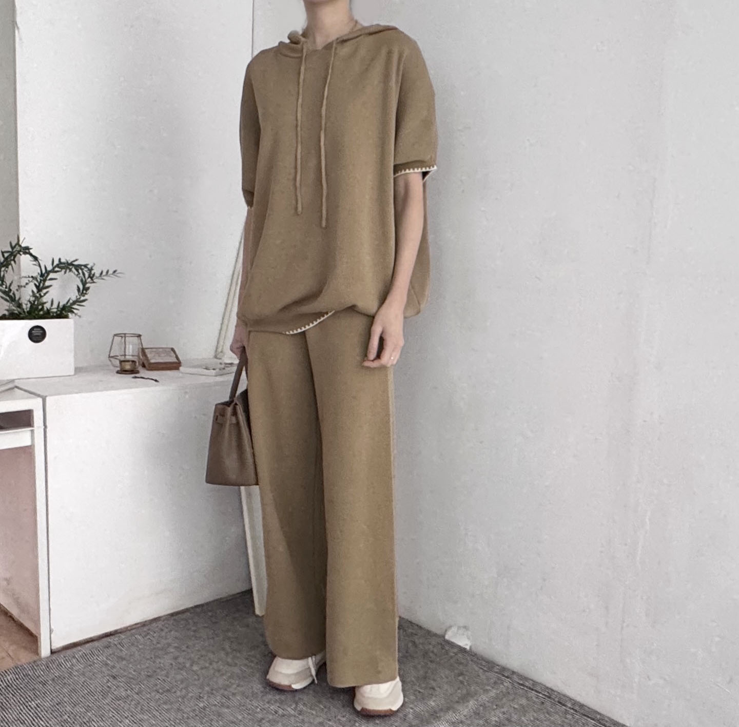 配色ヘム半袖ドロストフードニット&パンツSET | 詳細画像7