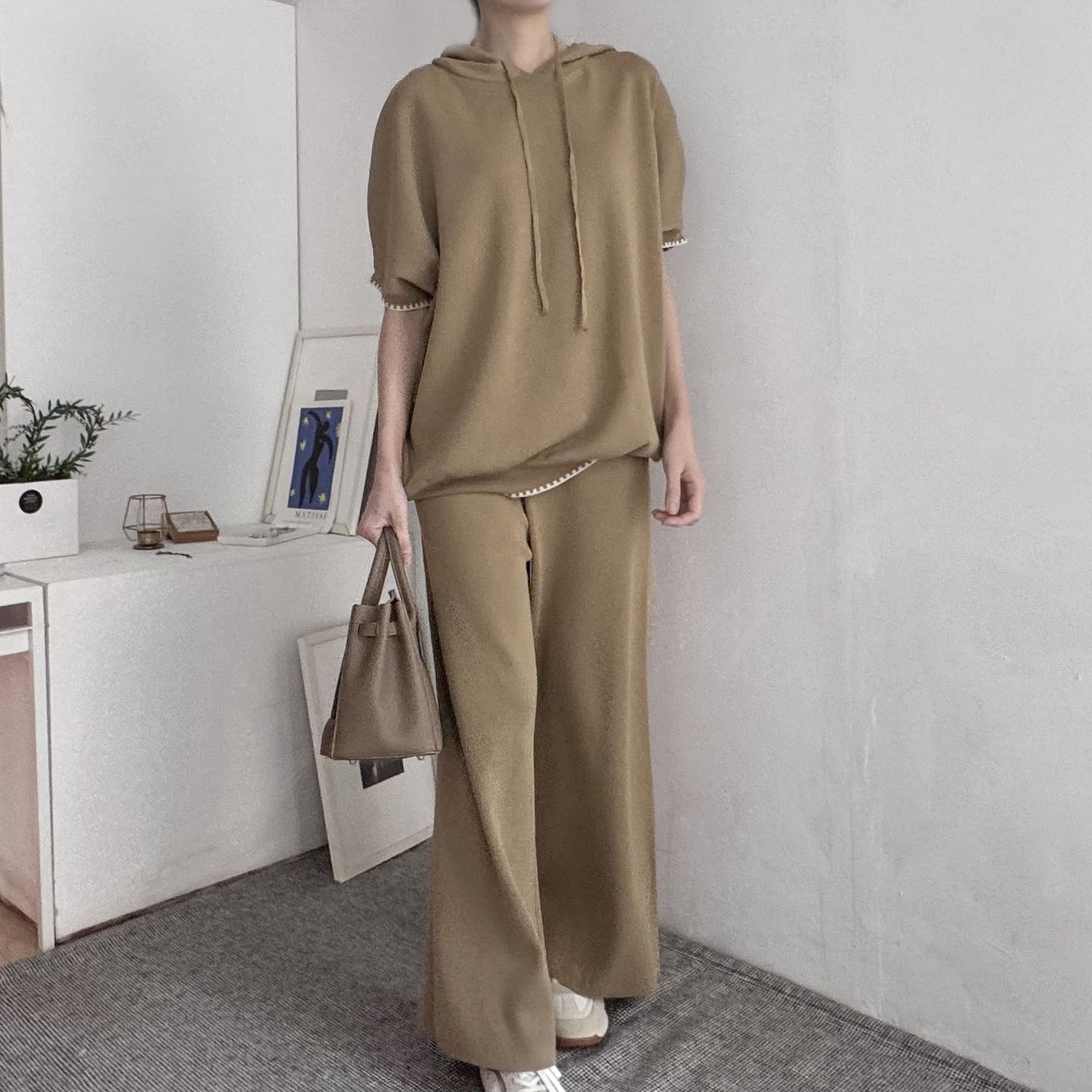 配色ヘム半袖ドロストフードニット&パンツSET | 詳細画像8