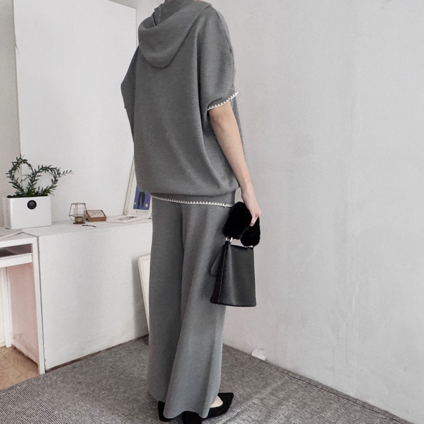 配色ヘム半袖ドロストフードニット&パンツSET | 詳細画像10