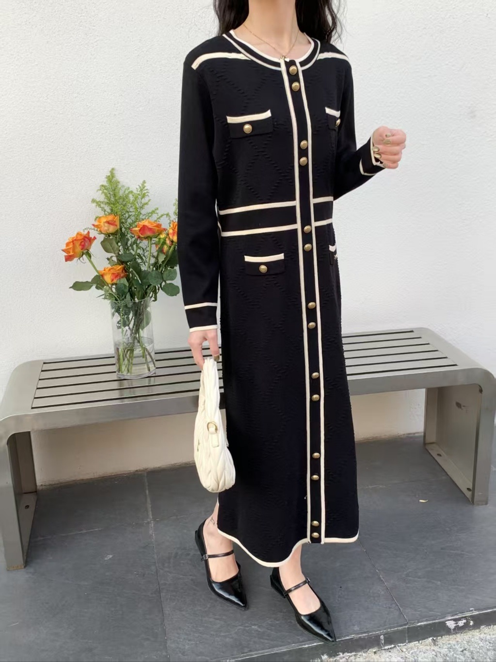 配色ラインボタンダイヤニットワンピース | 詳細画像8