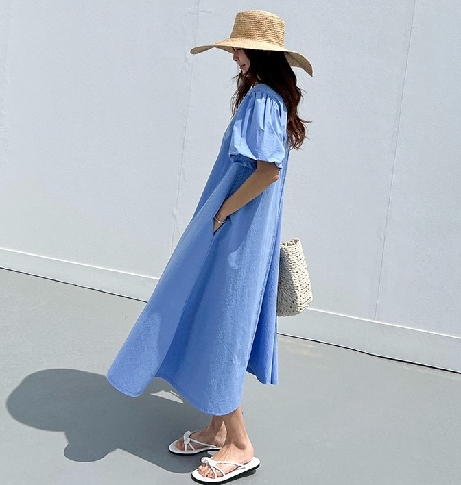 バルーン半袖Aラインロングワンピース | 詳細画像8