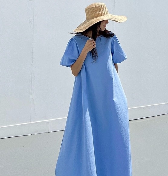 バルーン半袖Aラインロングワンピース | 詳細画像9