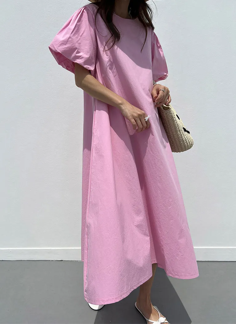 バルーン半袖Aラインロングワンピース | 詳細画像1