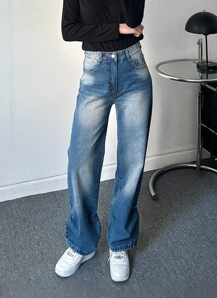 ボタンタックヘムストレートデニムパンツ | 詳細画像1