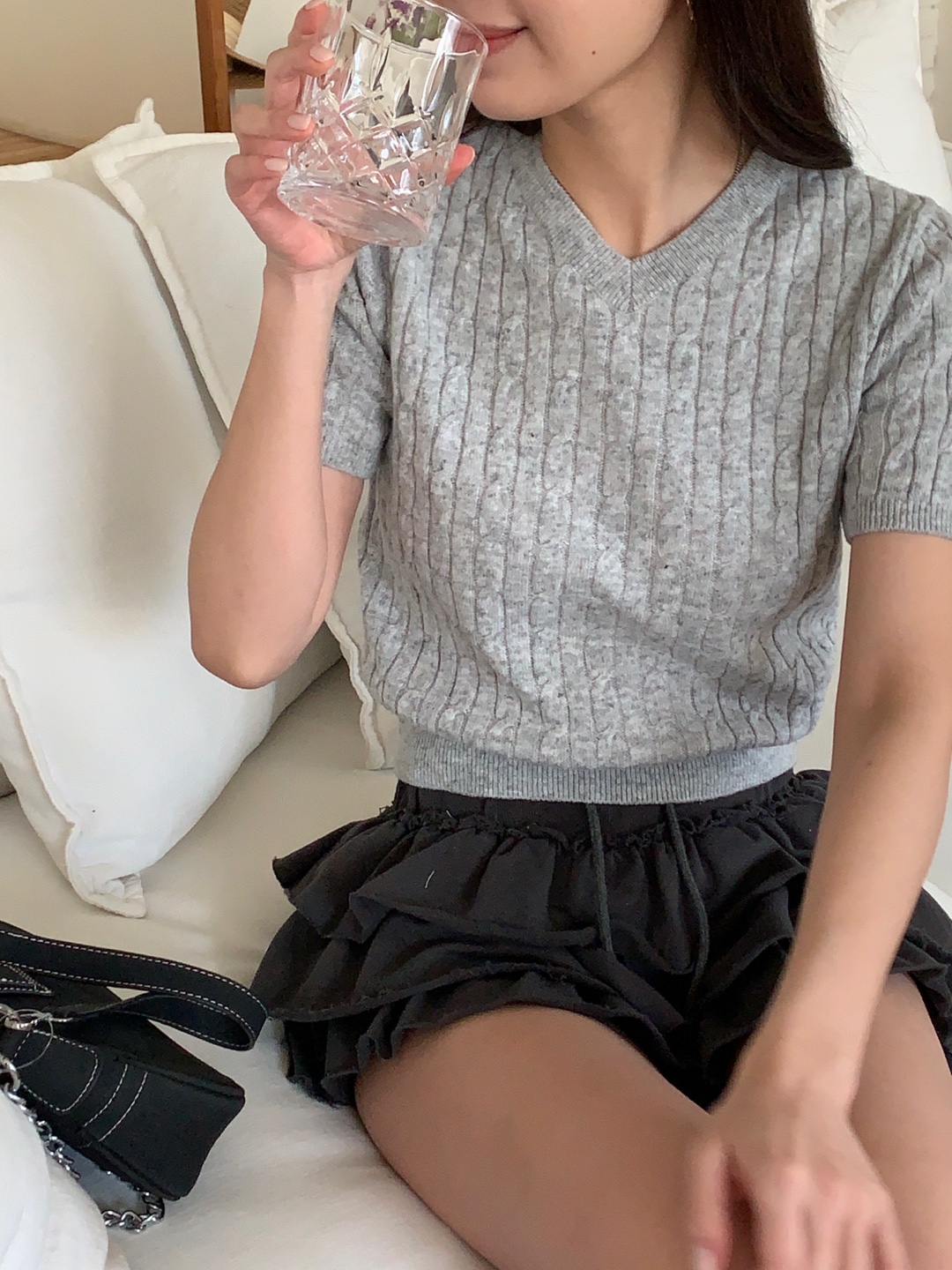 クロップドVネック半袖ニット | 詳細画像12