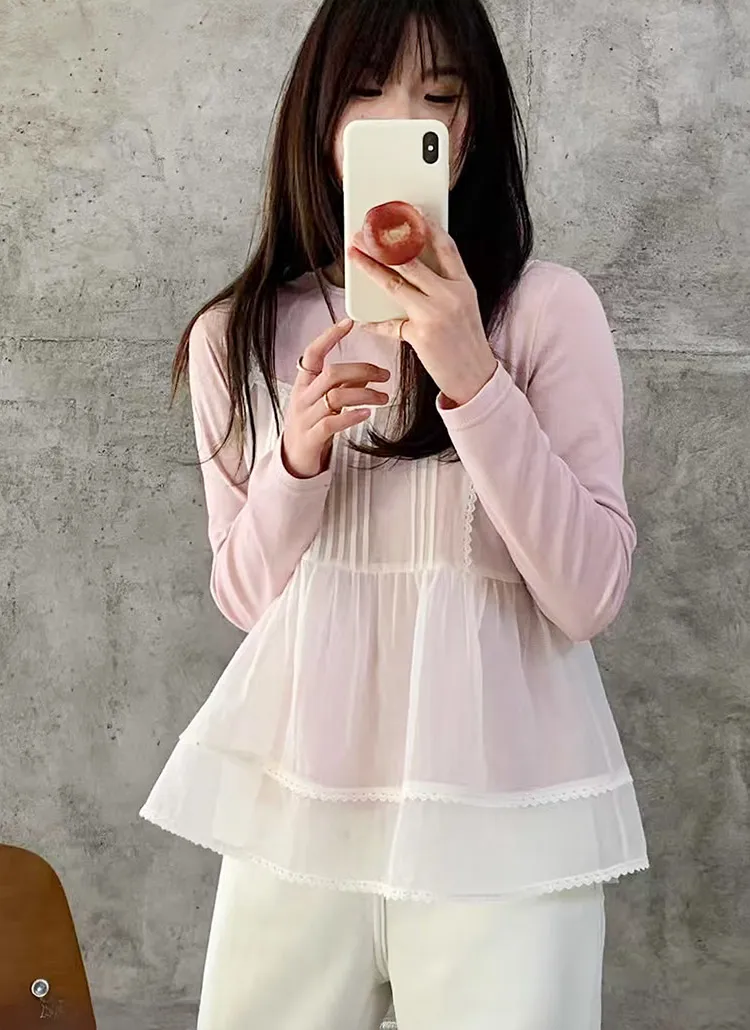 レースピンタックフレアビスチェ&長袖TシャツSET | 詳細画像1