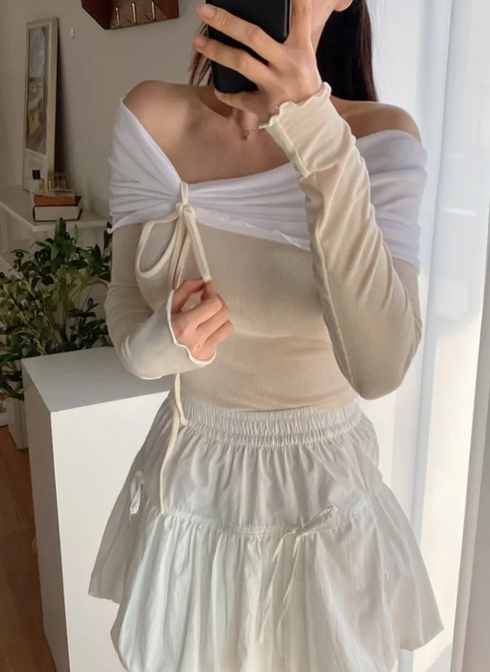 配色リボンオフショルメロウTシャツ | 詳細画像1