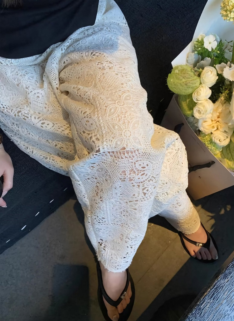 ウエストゴム花柄レースワイドパンツ | レディースファッション通販
