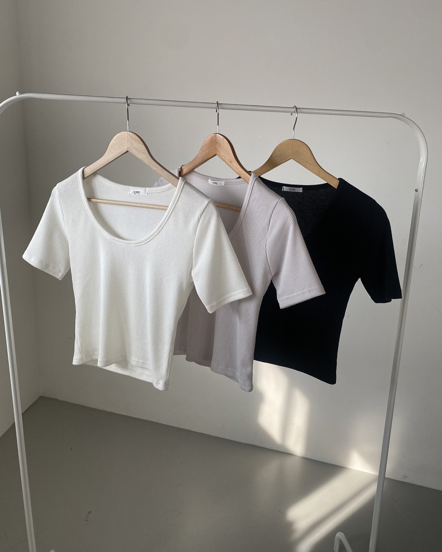 Uネッククロップド半袖リブTシャツ | 詳細画像21