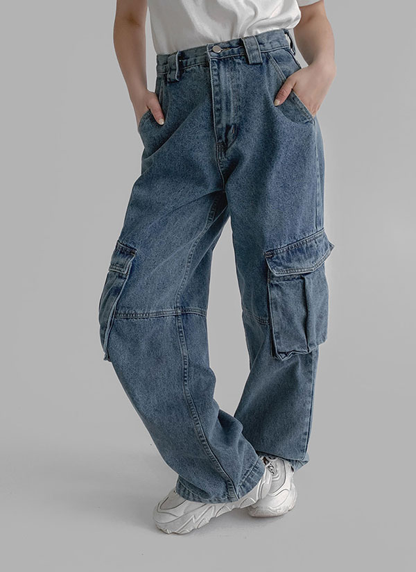 2TYPEラインディテールカーゴワイドデニムパンツ | レディース
