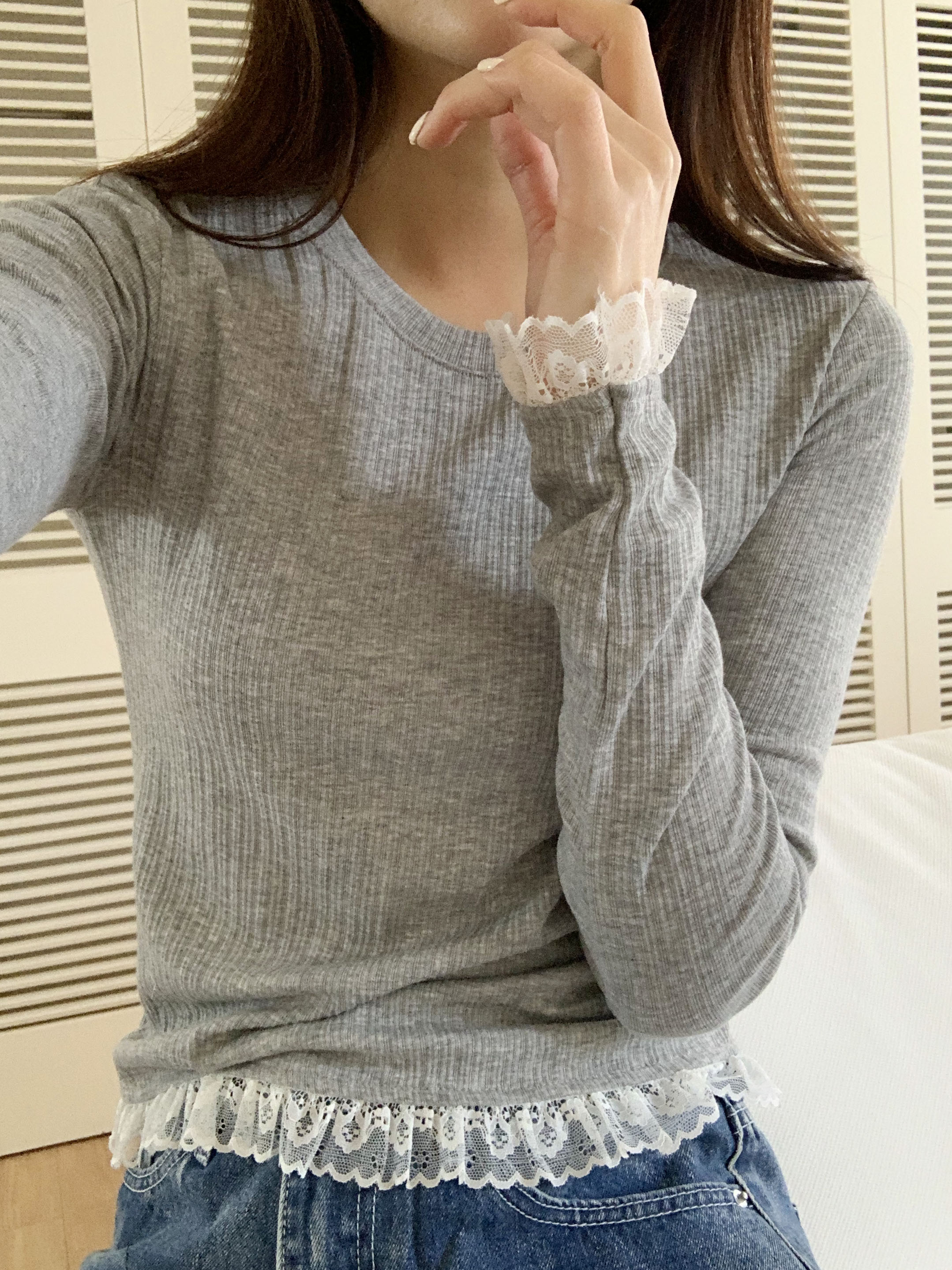 スカラップレースヘムリブTシャツ | 詳細画像4