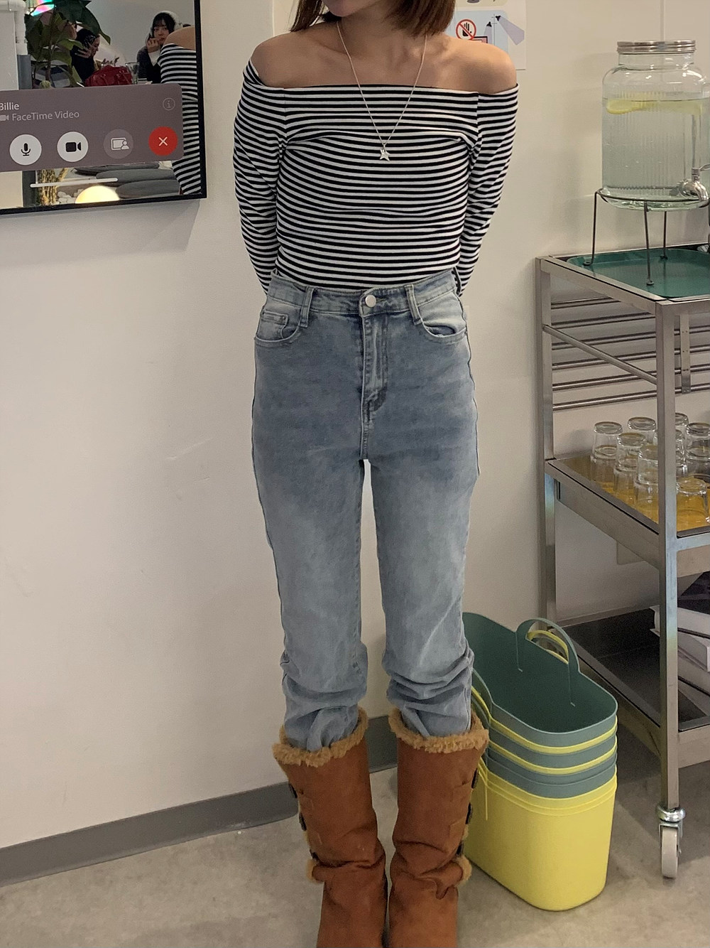 ボーダーオフショルダースリムTシャツ | 詳細画像6