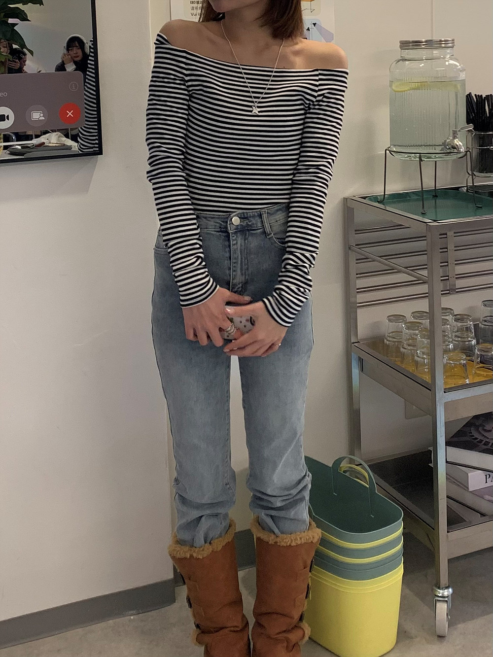 ボーダーオフショルダースリムTシャツ | 詳細画像7