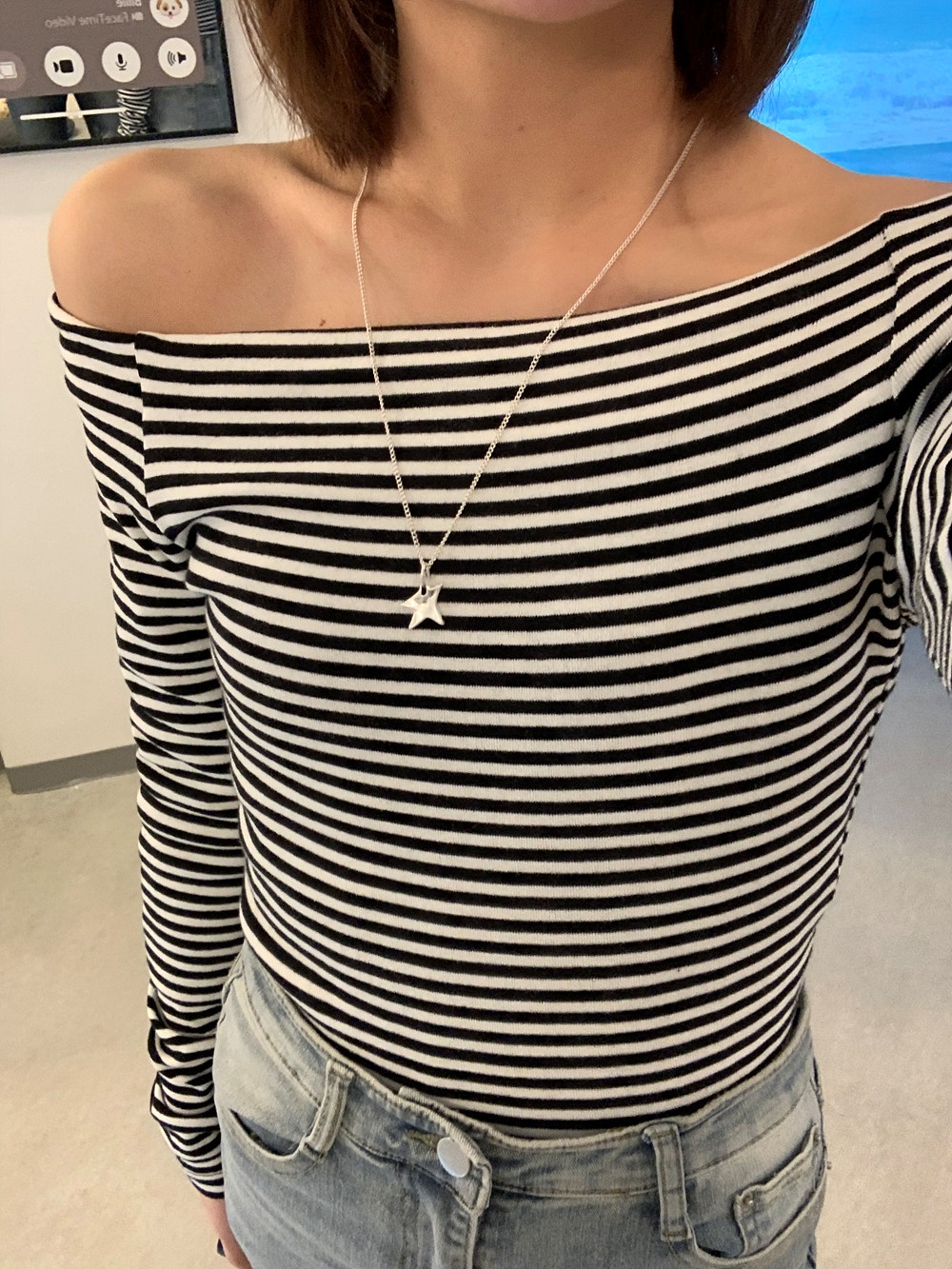 ボーダーオフショルダースリムTシャツ | 詳細画像9