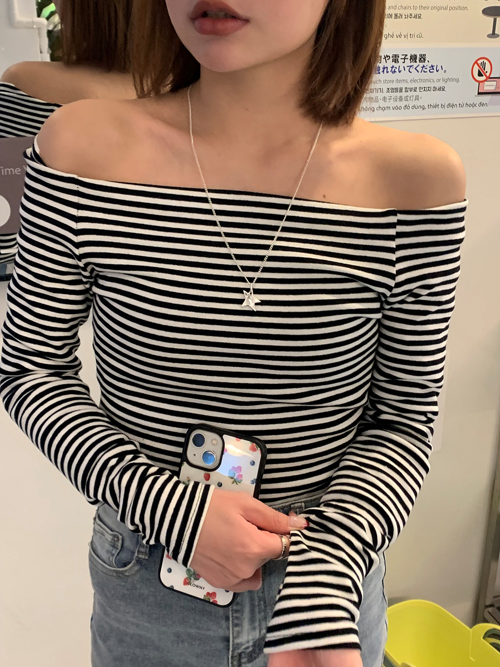 ボーダーオフショルダースリムTシャツ | 詳細画像10