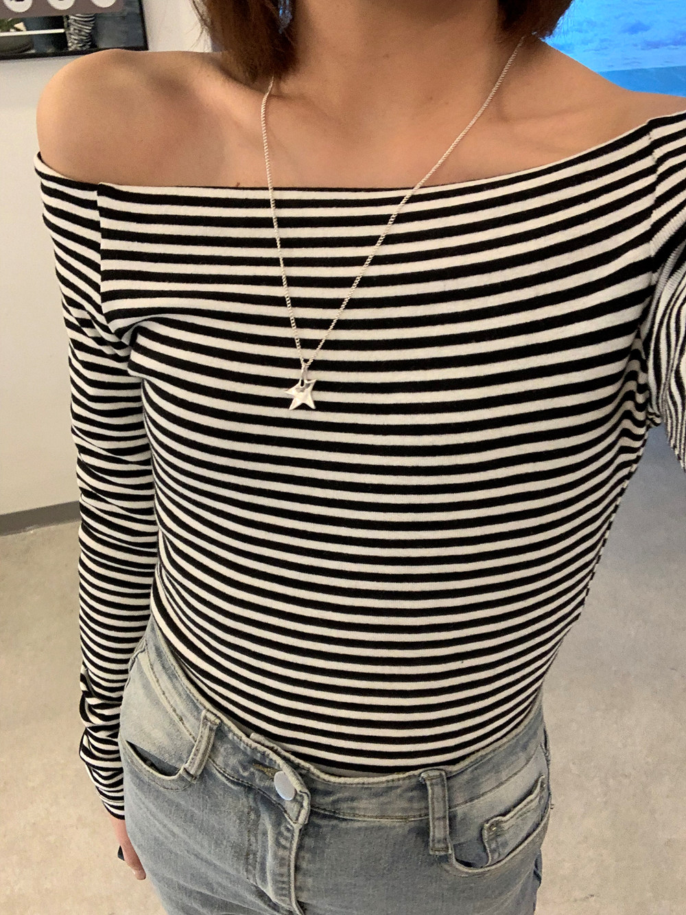 ボーダーオフショルダースリムTシャツ | 詳細画像13