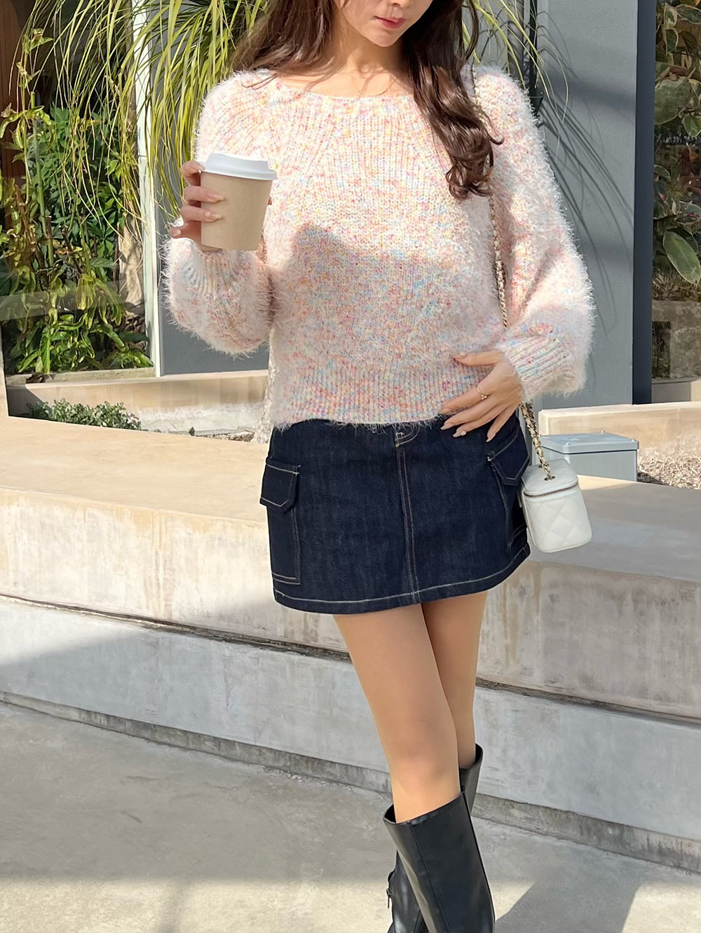 スクエアネックヘアリーカラーミックスニット | 詳細画像4