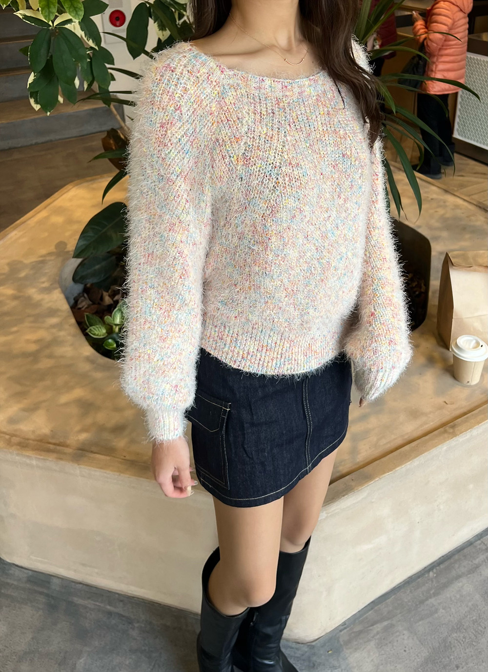 スクエアネックヘアリーカラーミックスニット | 詳細画像5