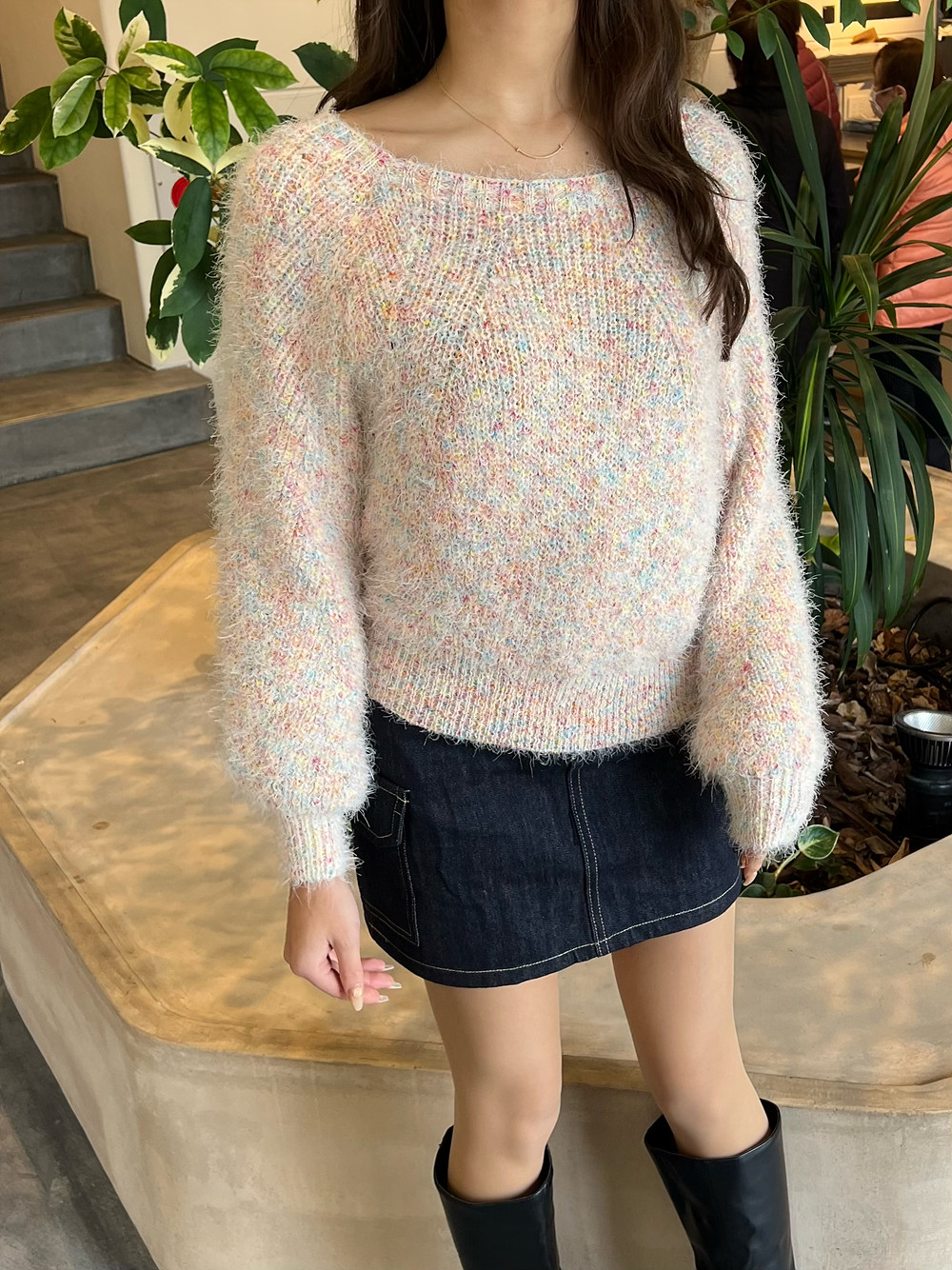 スクエアネックヘアリーカラーミックスニット | 詳細画像6