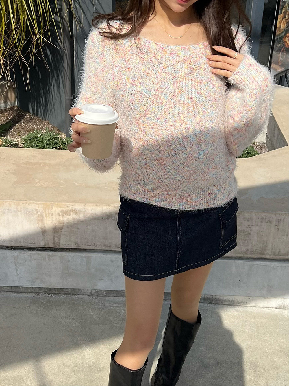 スクエアネックヘアリーカラーミックスニット | 詳細画像8