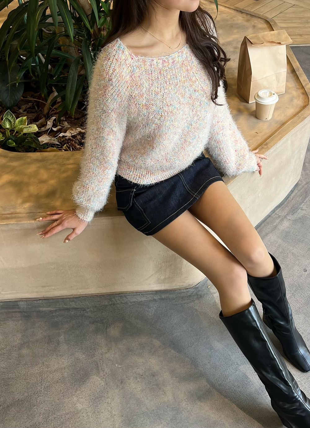 スクエアネックヘアリーカラーミックスニット | 詳細画像14