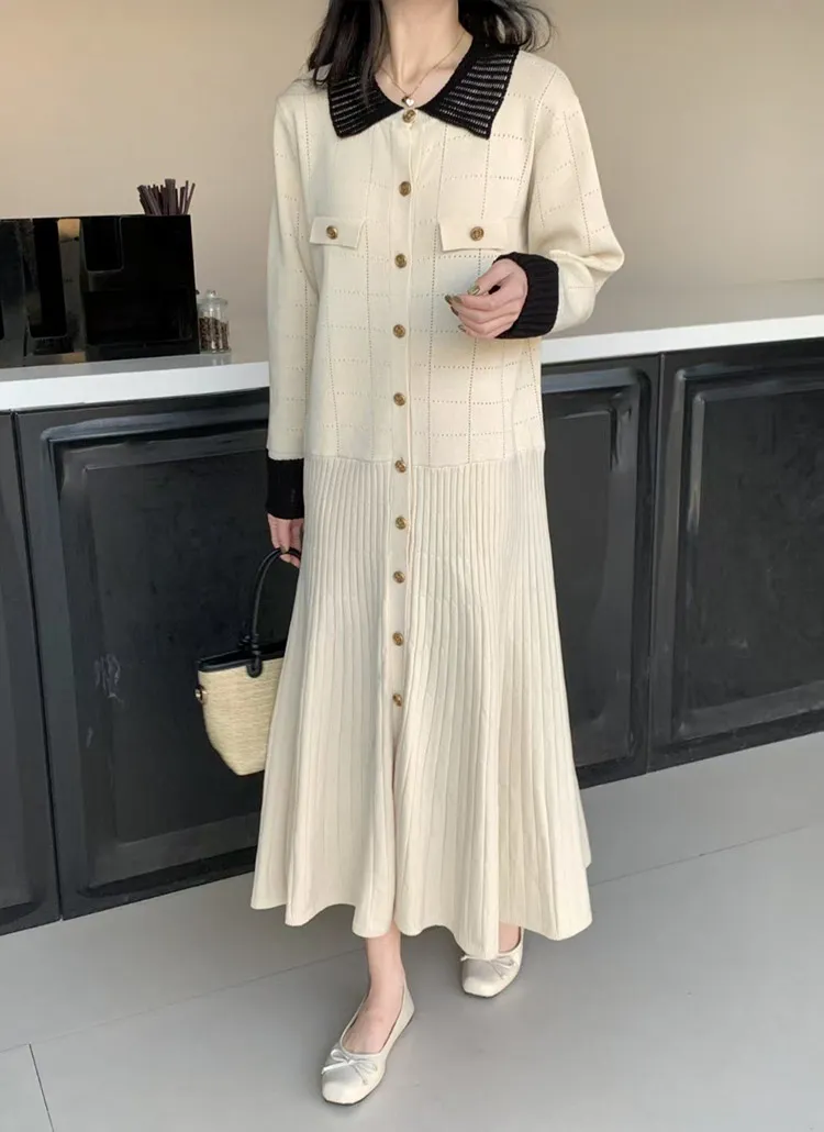 配色カラーパンチングニットワンピース | 詳細画像1