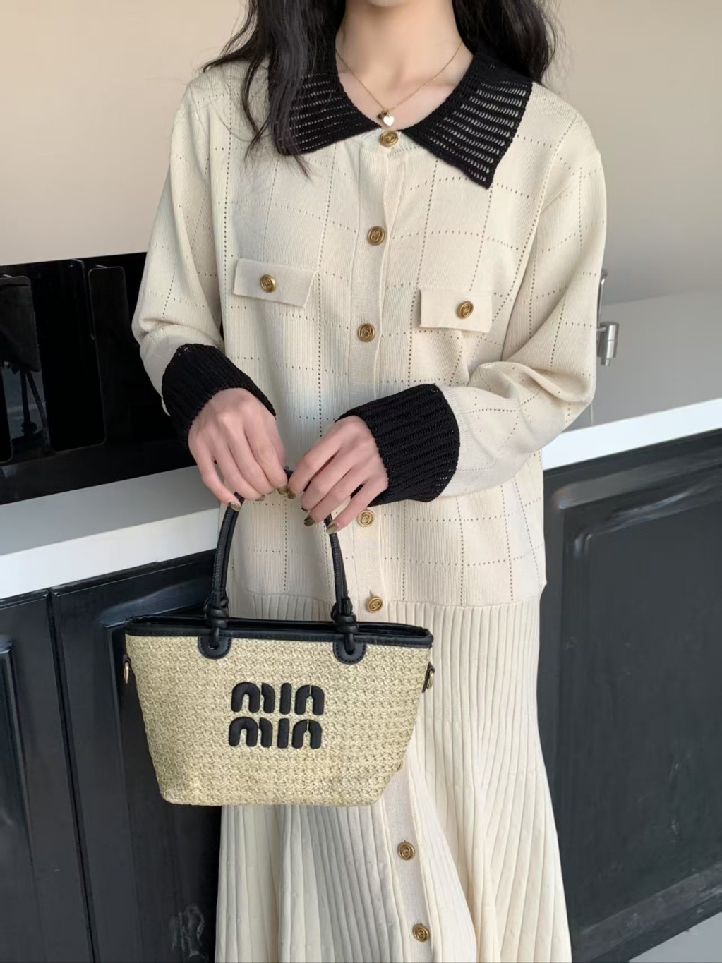 配色カラーパンチングニットワンピース | 詳細画像2