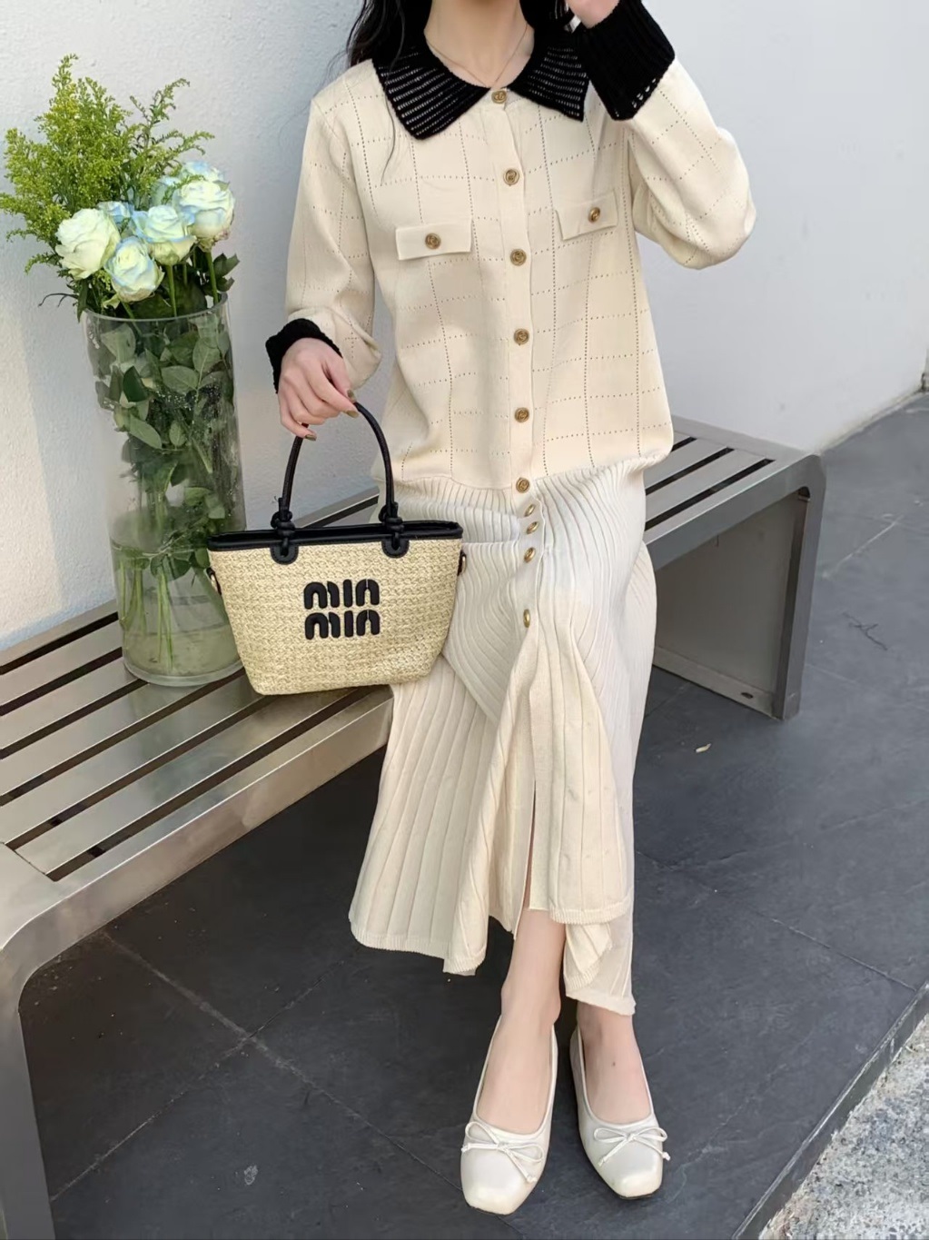 配色カラーパンチングニットワンピース | 詳細画像3