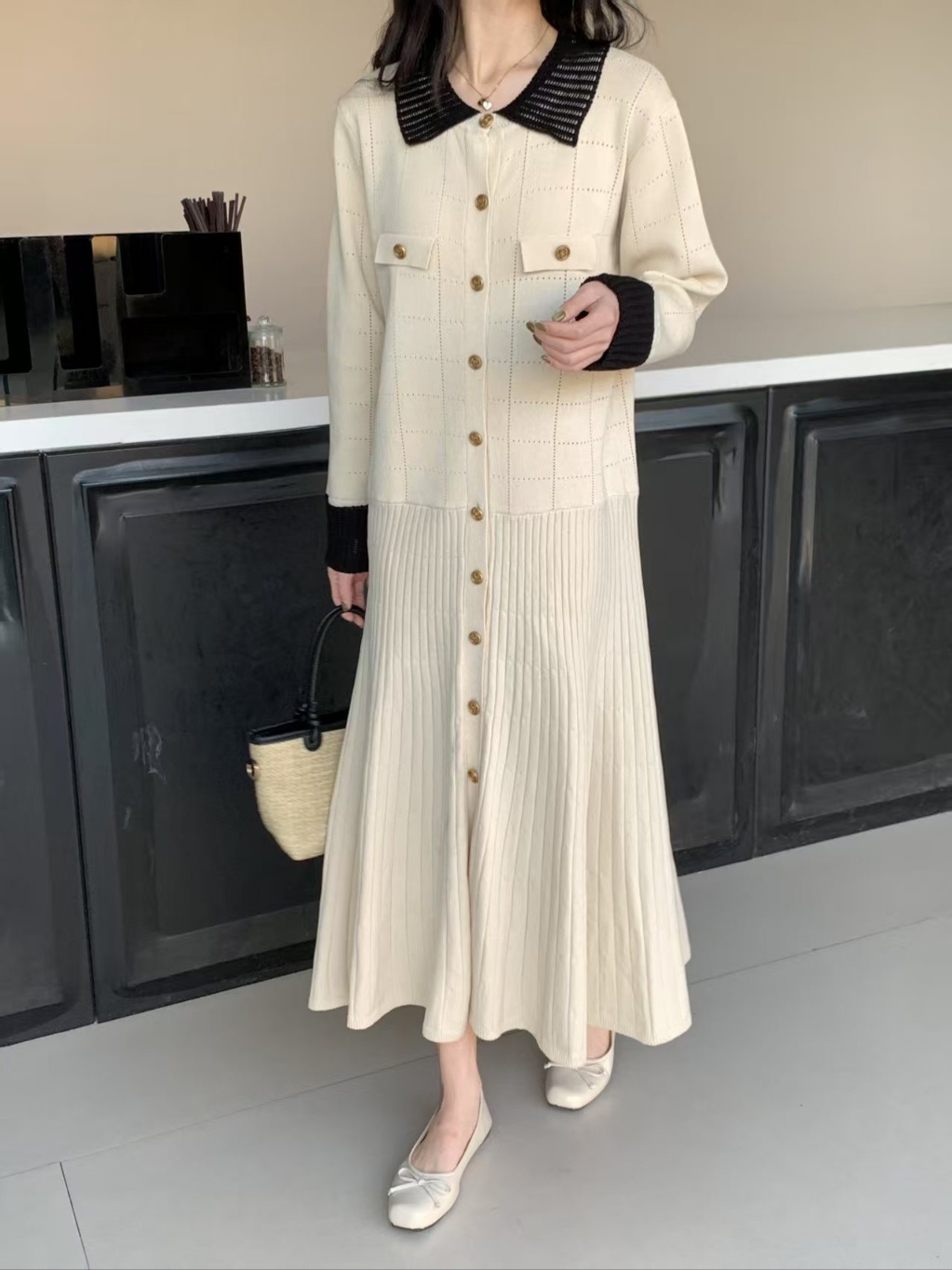 配色カラーパンチングニットワンピース | 詳細画像4