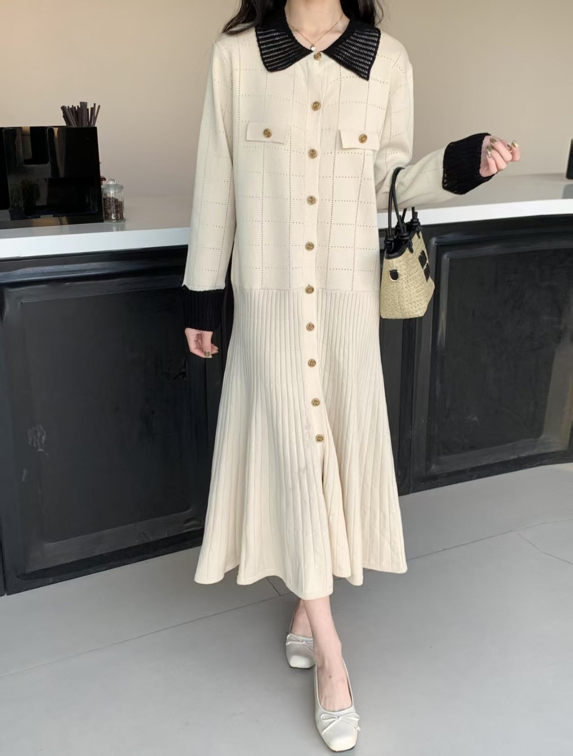 配色カラーパンチングニットワンピース | 詳細画像5