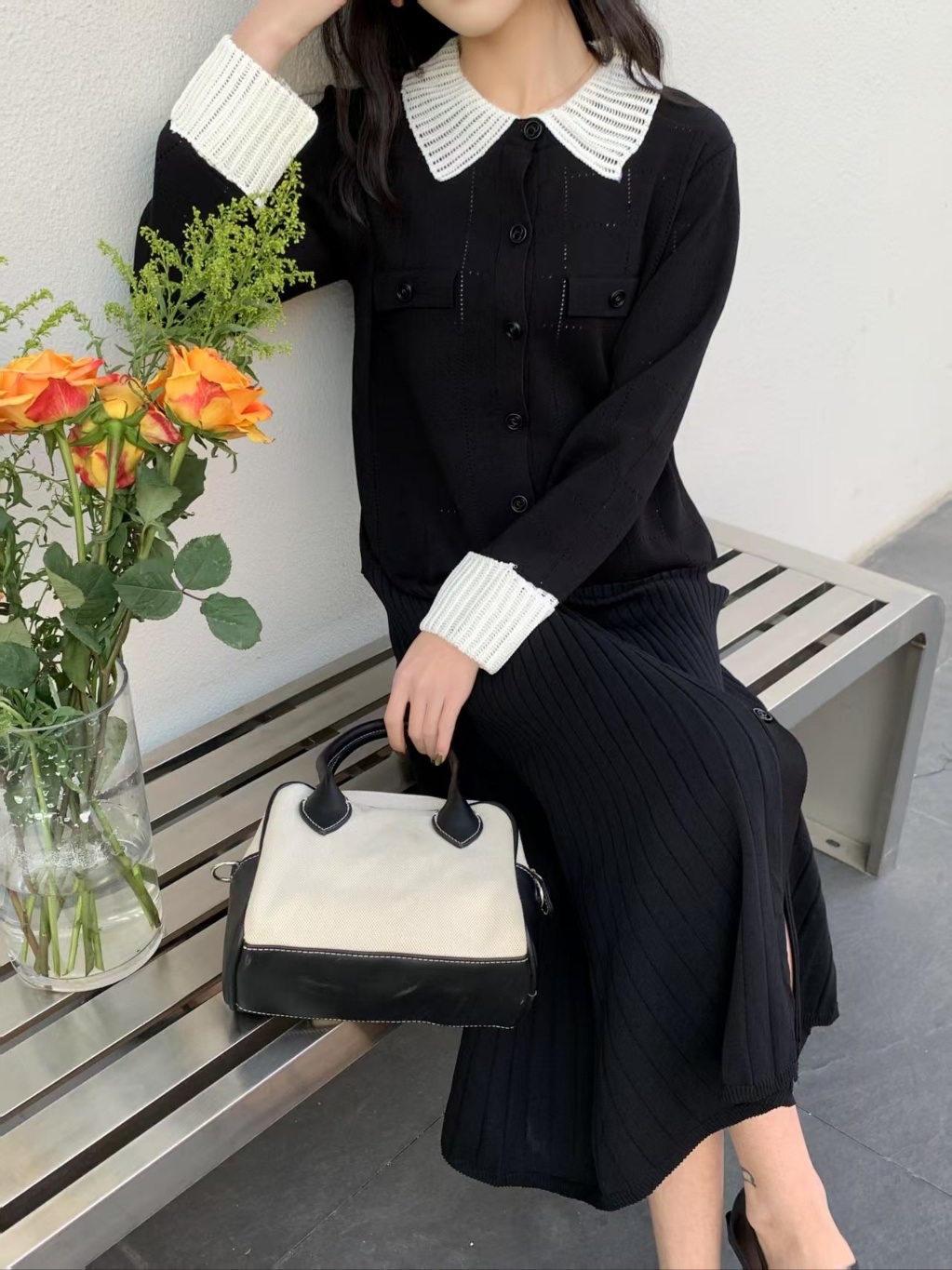 配色カラーパンチングニットワンピース | 詳細画像9