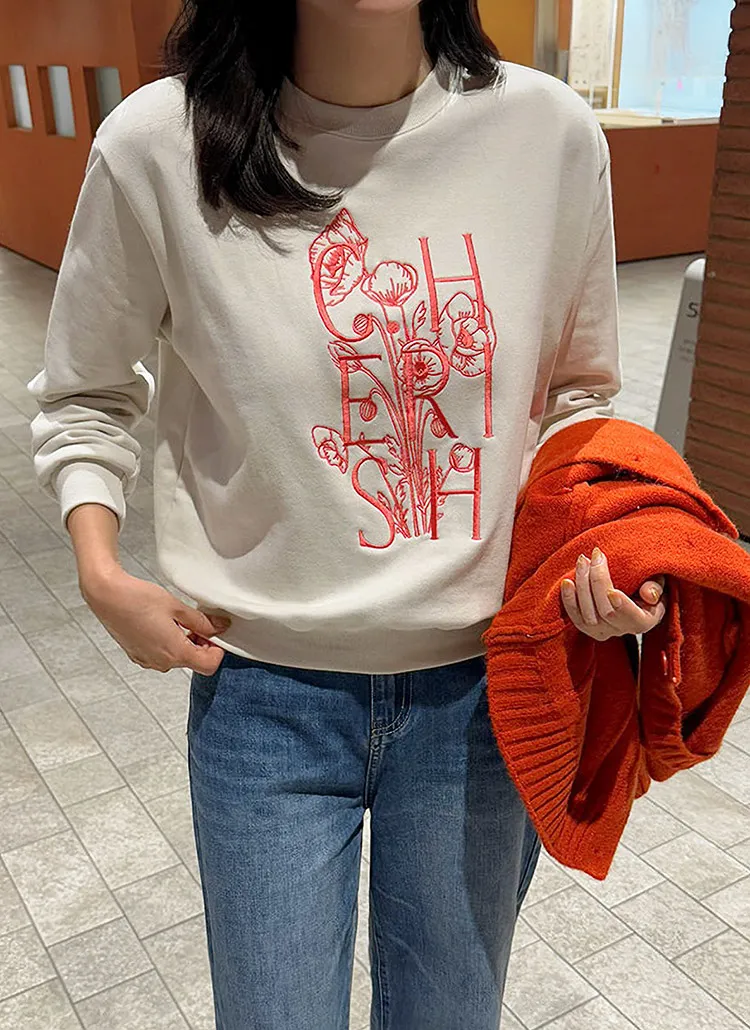 フラワーレタリング刺繍スウェット | 詳細画像1