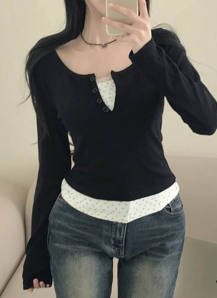 レースフラワーレイヤードオープンネックTシャツ | creamsugar | 詳細画像5