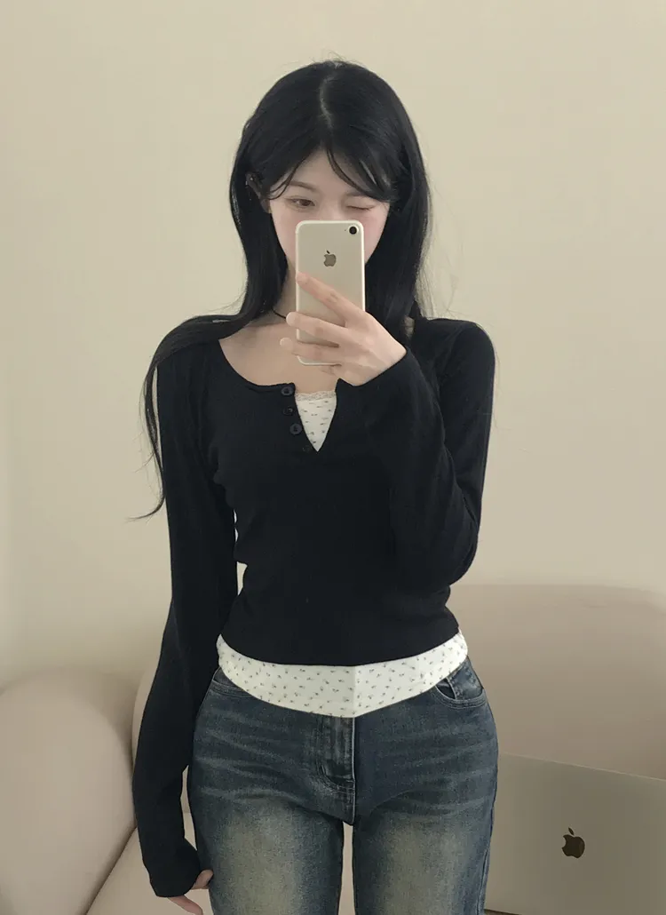 レースフラワーレイヤードオープンネックTシャツ | creamsugar | 詳細画像6