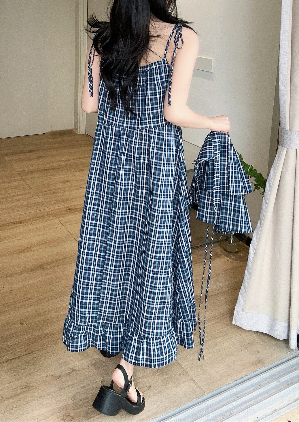 ラップスカート付ハートネックチェックビスチェワンピース | 詳細画像5