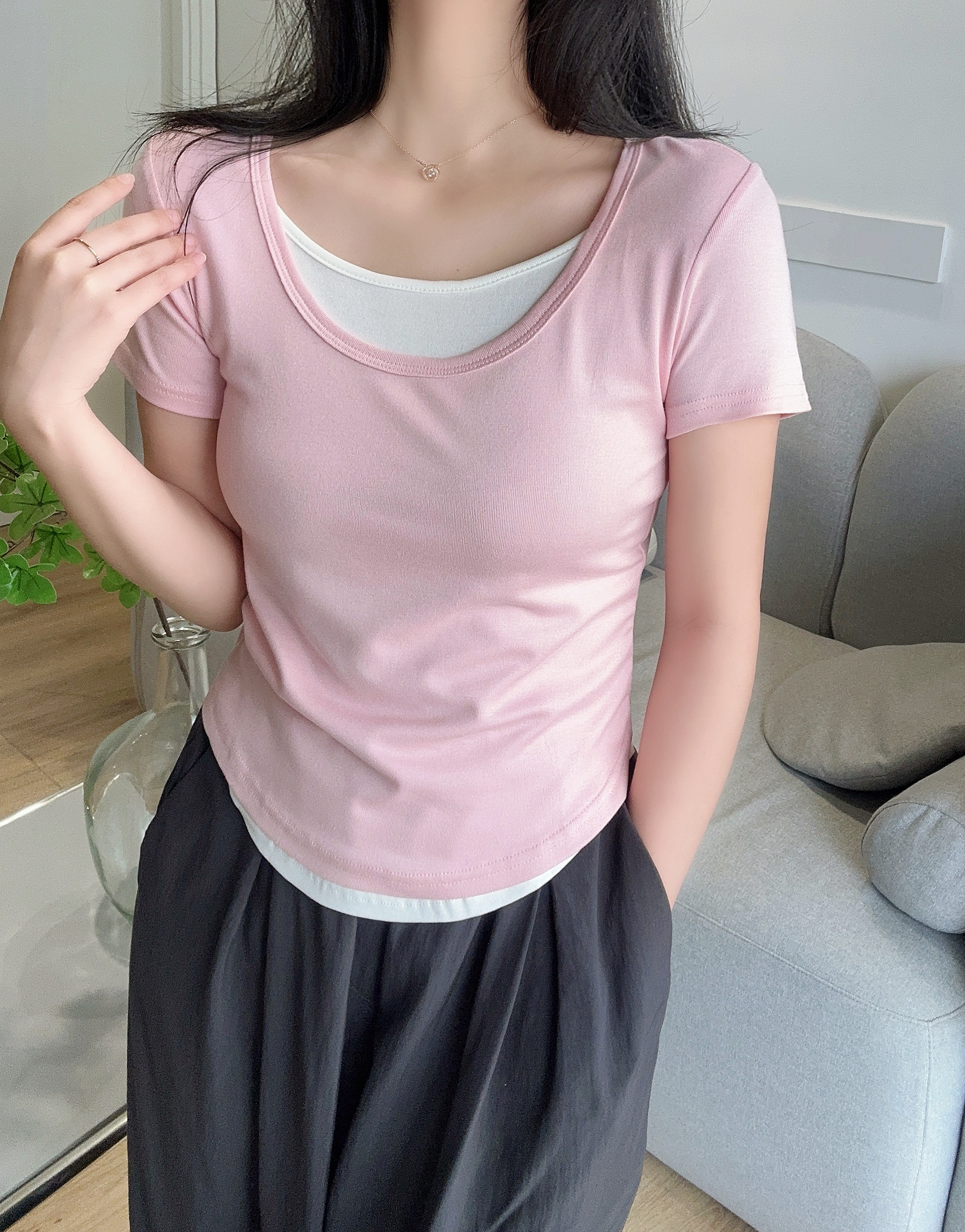 配色レイヤード風半袖Tシャツ | 詳細画像2