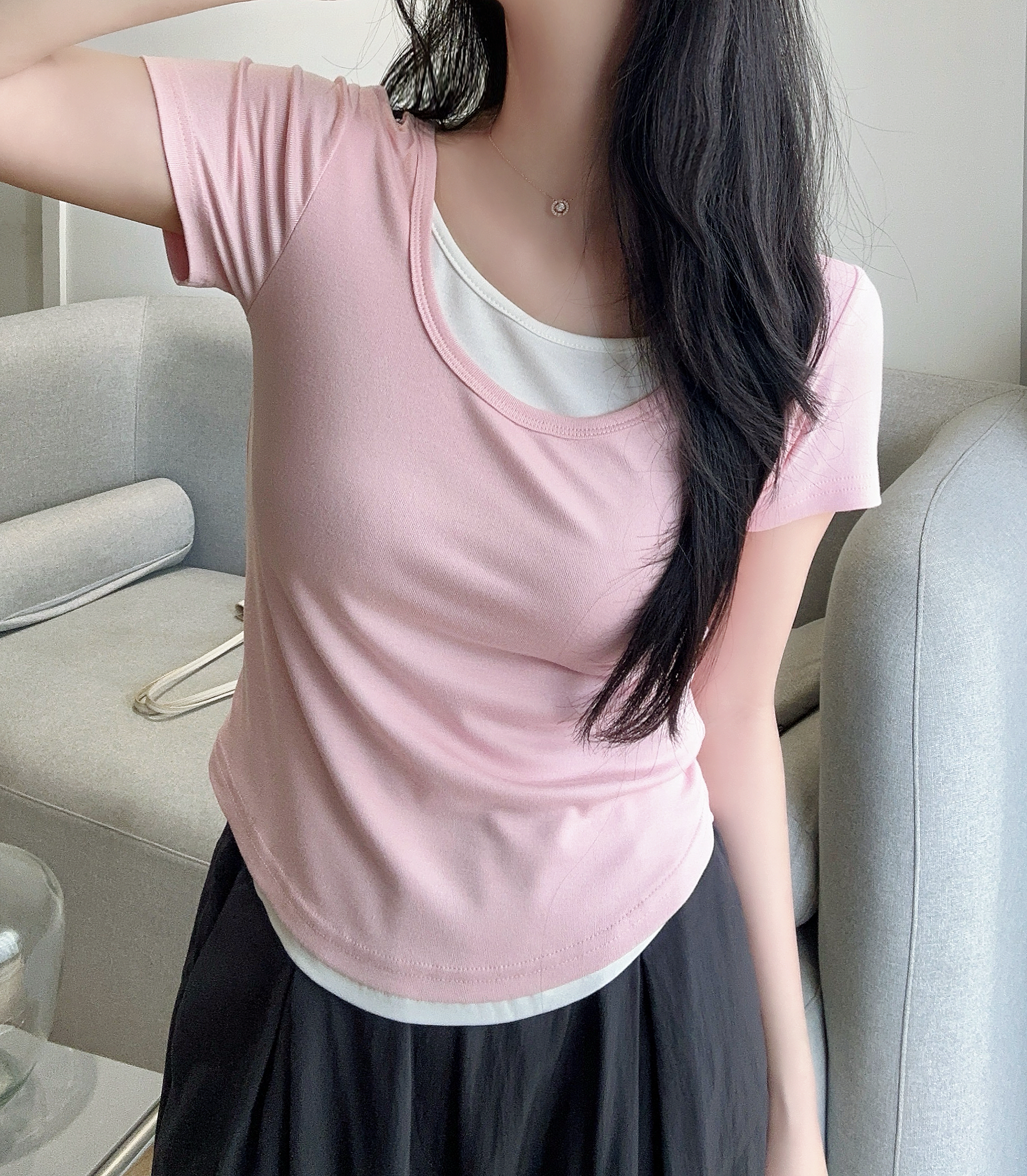 配色レイヤード風半袖Tシャツ | 詳細画像4