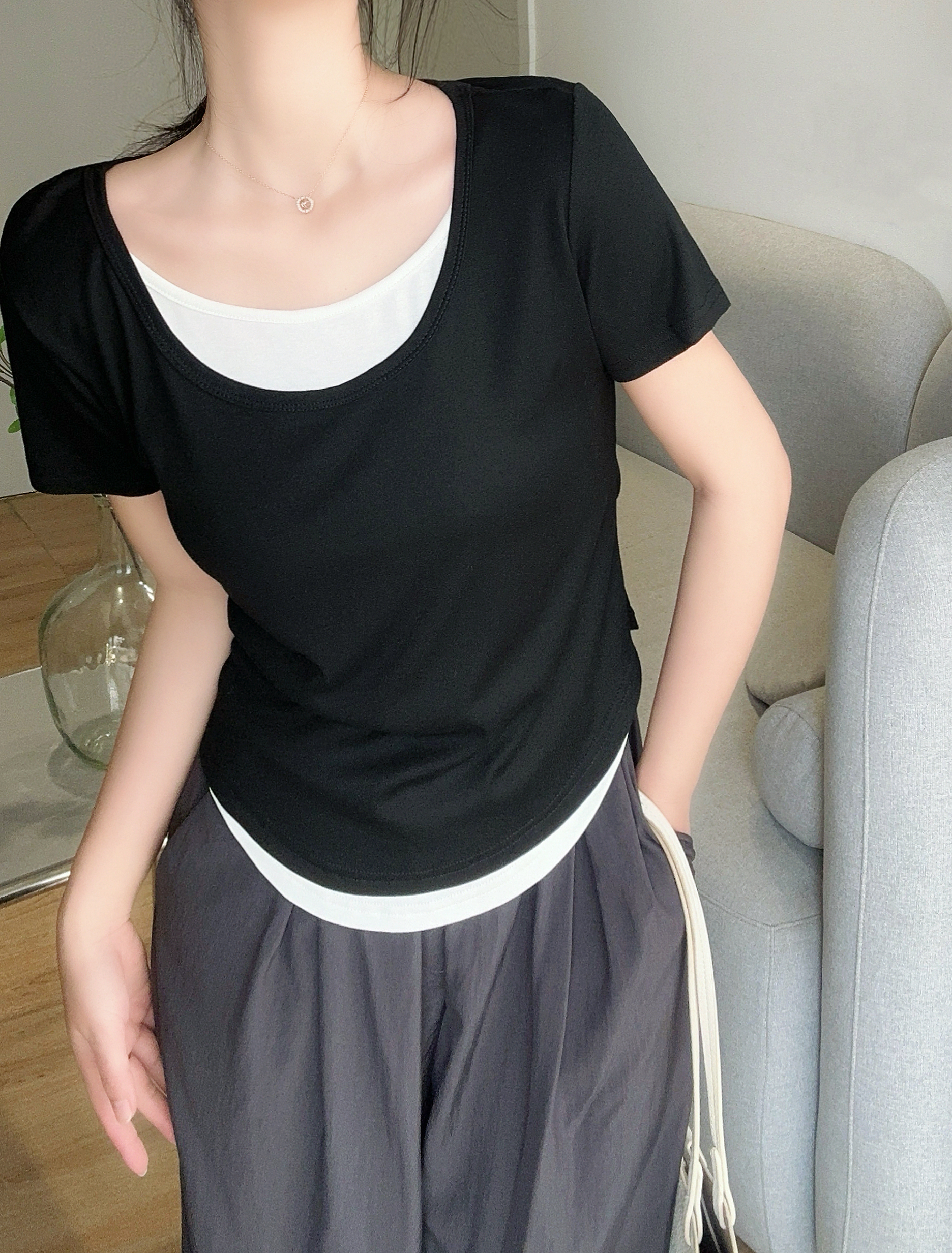 配色レイヤード風半袖Tシャツ | 詳細画像12