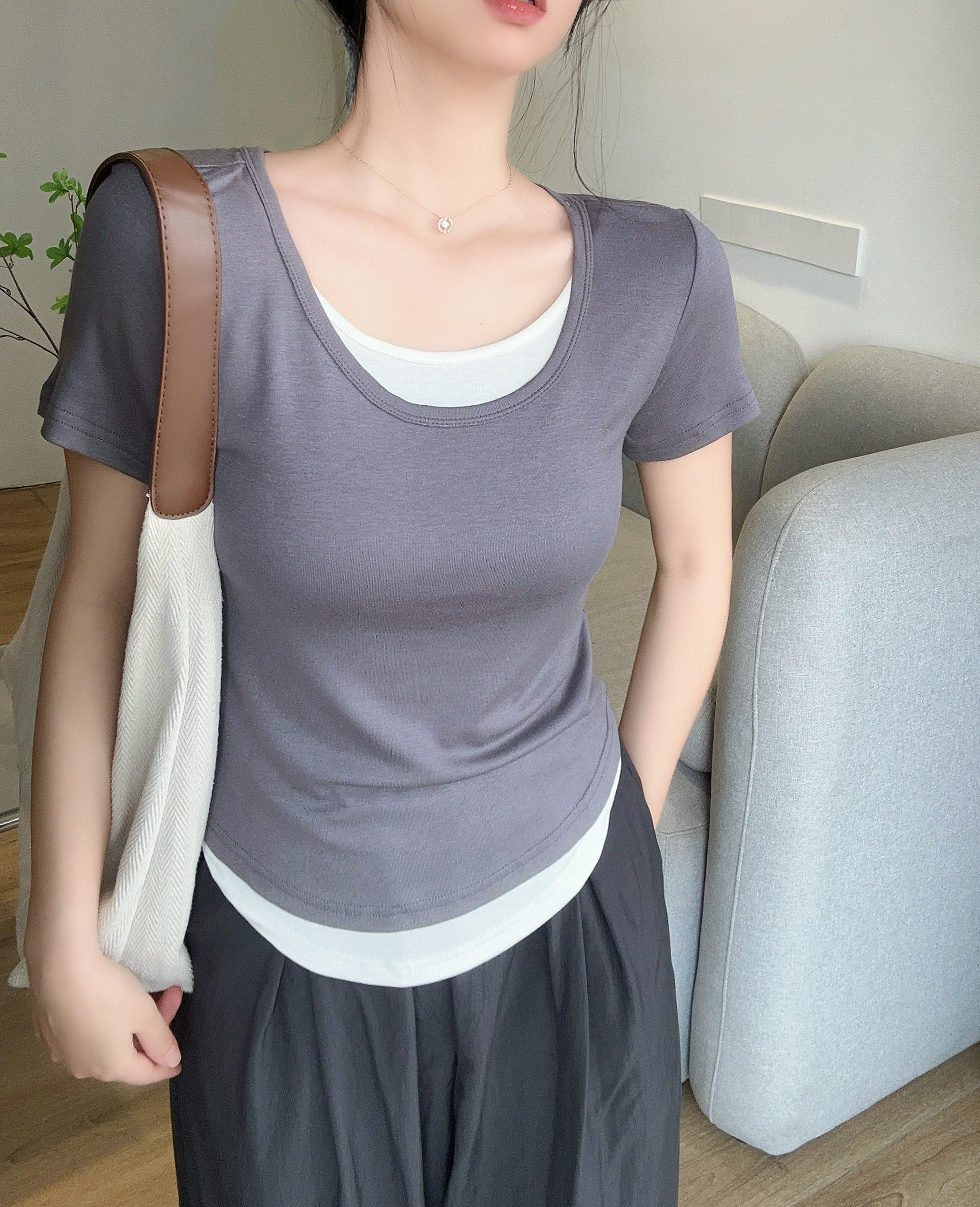 配色レイヤード風半袖Tシャツ | 詳細画像16
