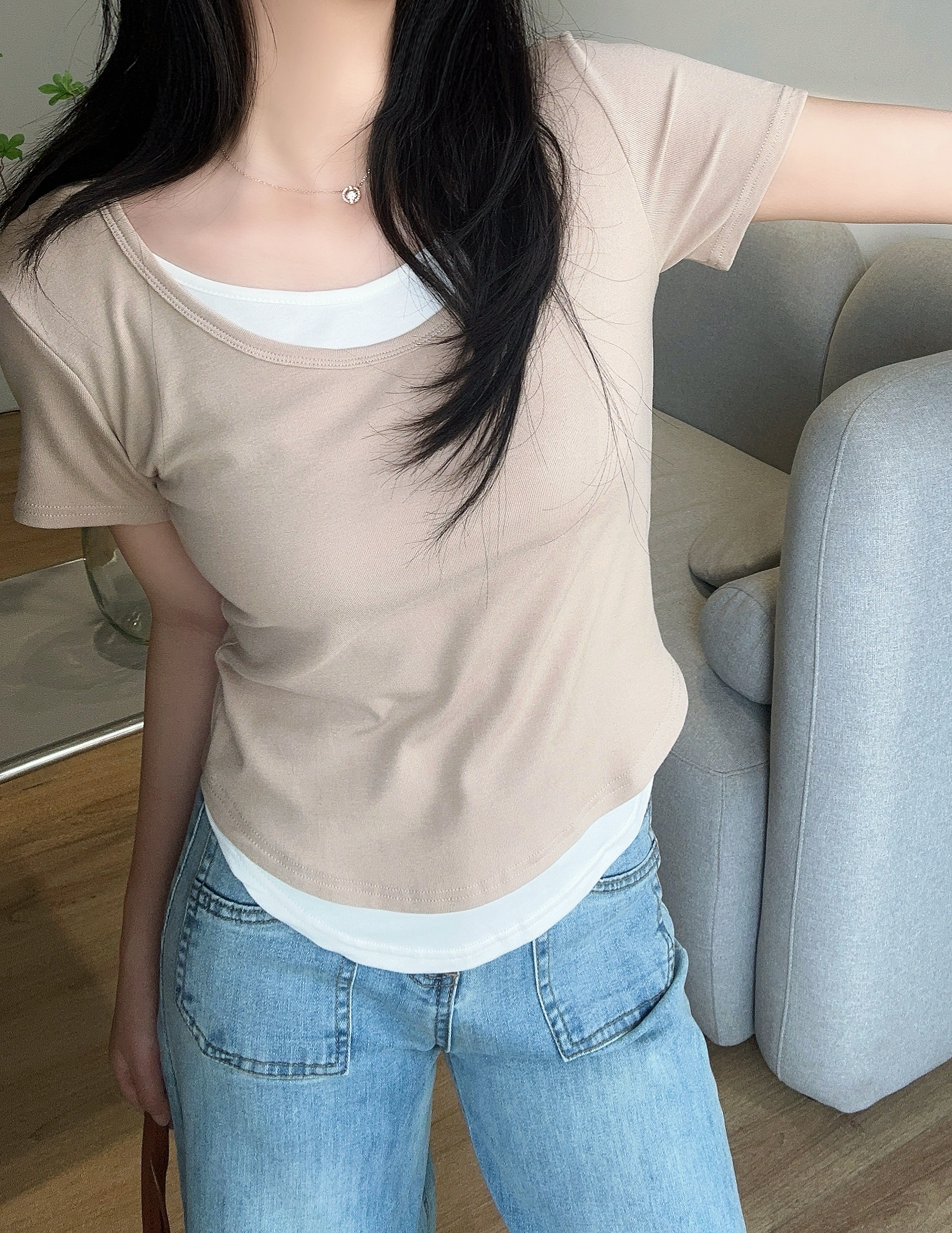 配色レイヤード風半袖Tシャツ | 詳細画像5